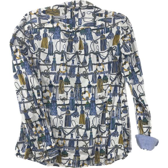 Tommy Hilfiger Shirt Womens Size Large Long Sleeve Tassel Print Button Front - Picture 3 of 16